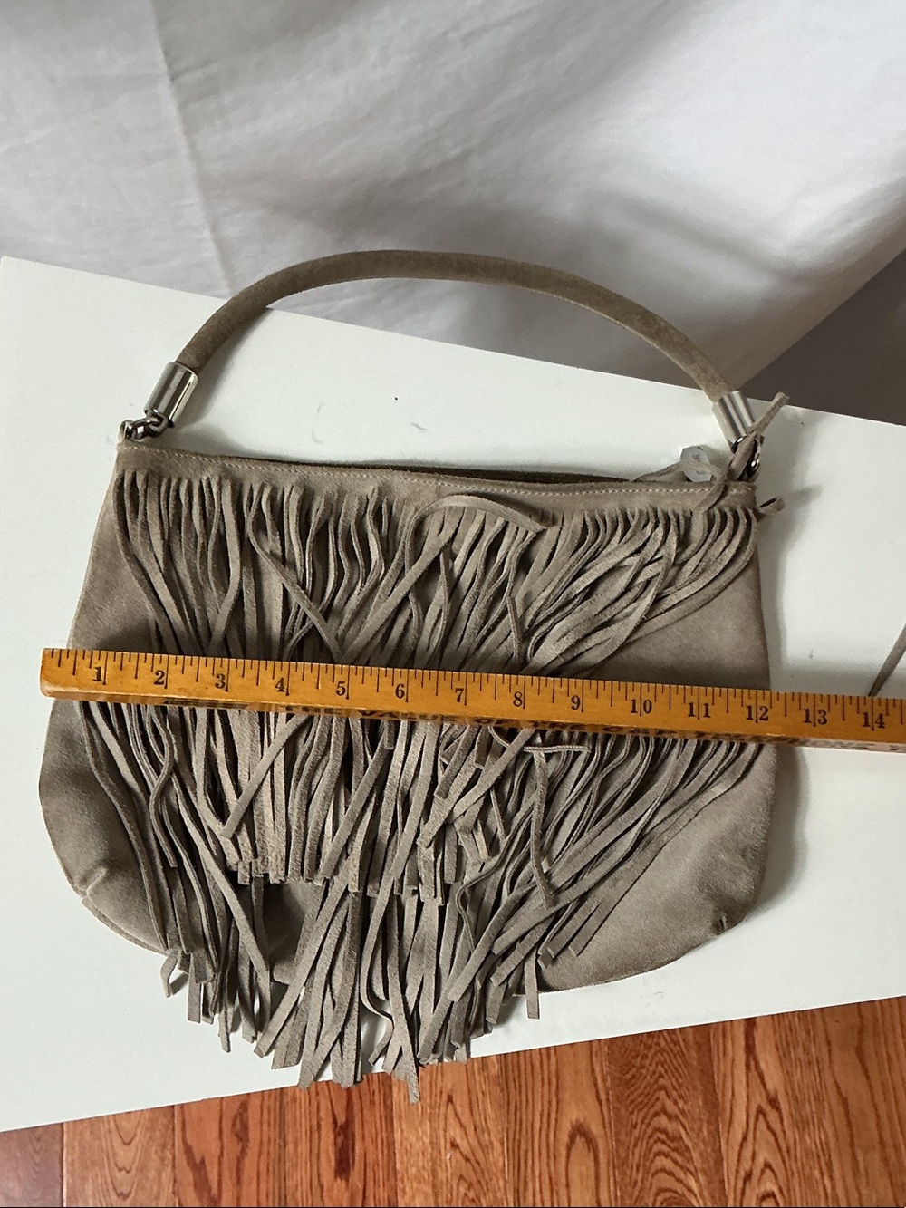 Prune Taupe Suede Fringe Shoulder Bag - Picture 8 of 8